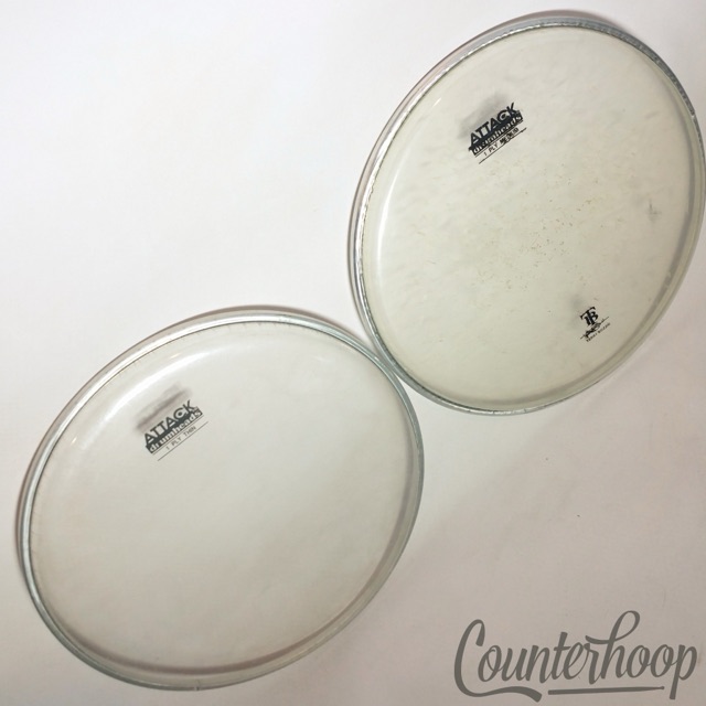 Attack 2x 10" Tom Drum Heads 1-Ply Thin+Medium Clear Drumheads Terry Bozzio Sign — main photograph