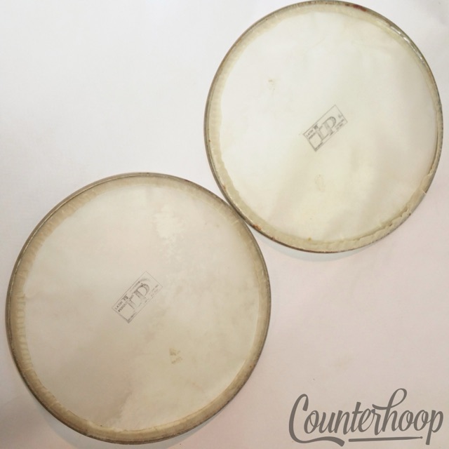 LP 2x 10" Bongo Conga Calf Skin Drum Heads Latin Percussion USA Metal Flesh Hoop — main photograph