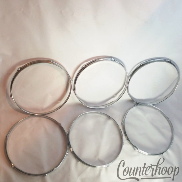 Pearl 6x 12" Tom Drum Rims/Hoops Triple-Flange Chrome 6-Lug Hole Taiwan Lot* — main photograph