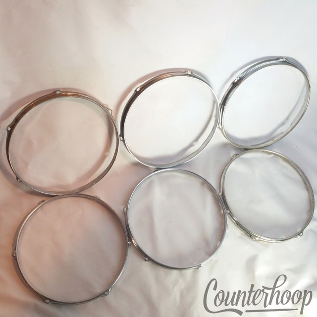 Pearl 6x 12"Tom Drum Rims/Hoops Triple-Flange Chrome 6-Lug Hole Japan 70s Lot* — main photograph