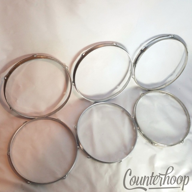 Pearl 6x 12"Tom Drum Rims/Hoops Triple-Flange Chrome 6-Lug Hole Japan 70s Lot* — main photograph