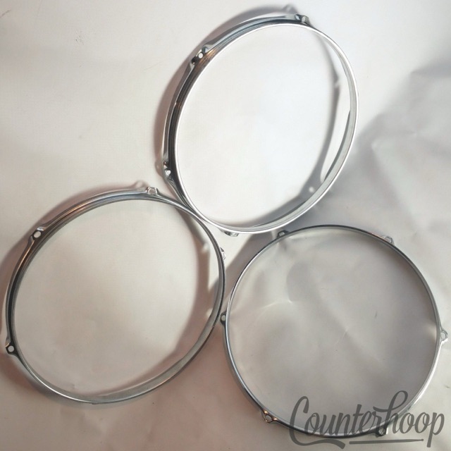 Pearl/Ludwig 3x 12"Tom Drum Rims/Hoops Triple-Flange Chrome 6-Lug Hole Vintage — main photograph
