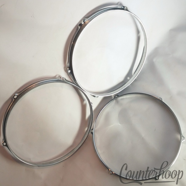 Pearl/Ludwig 3x 12"Tom Drum Rims/Hoops Triple-Flange Chrome 6-Lug Hole Vintage — main photograph