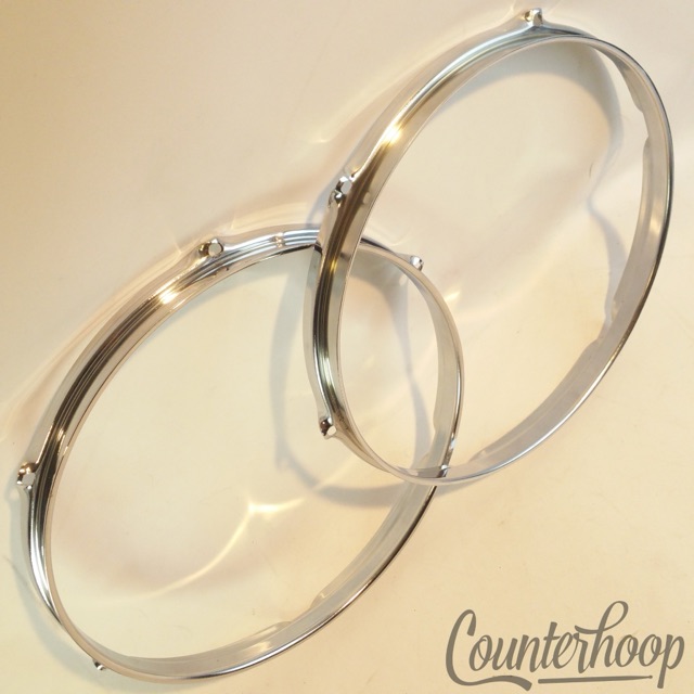 Rogers 2x 12"Tom Drum Rims/Hoops Triple-Flange Chrome 6Lug Hole Powertone USA60s — main photograph