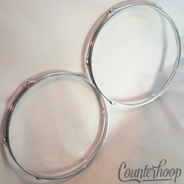 Ludwig 2x 13" Tom Drum Rims/Hoops 6-Hole Batter Triple Flange Chrome Vintage 70s — main photograph