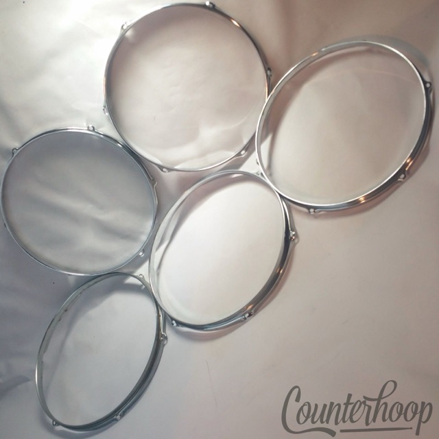 Pearl 5x 14" Snare/Tom Drum Batter Rims/Hoops Chrome Triple Flange 6-Hole Lot* — main photograph