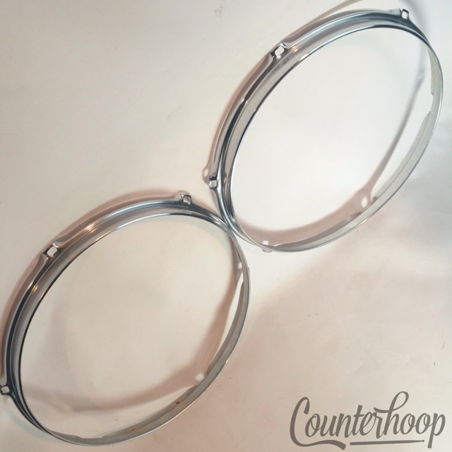 Slingerland 2x 12" Tom Batter/Resonant Rim/Hoop 6-Lug Stick-Saver Chrome 70s Set — main photograph