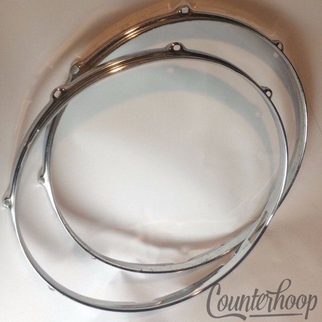 Pearl 2x 14" 8-Lug Snare Drum Rims Batter+Resonant Chrome Vintage 60s-70s Japan — main photograph
