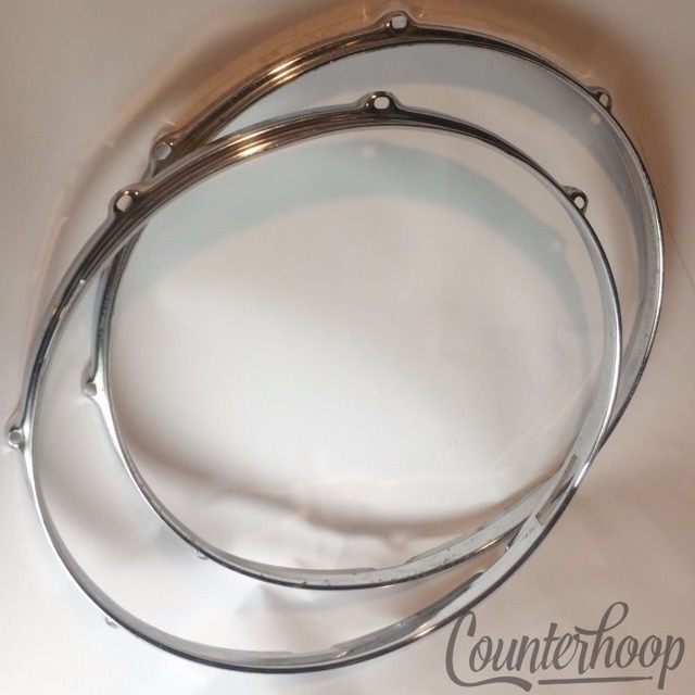 Pearl 2x 14" 8-Lug Snare Drum Rims Batter+Resonant Chrome Vintage 60s-70s Japan — main photograph