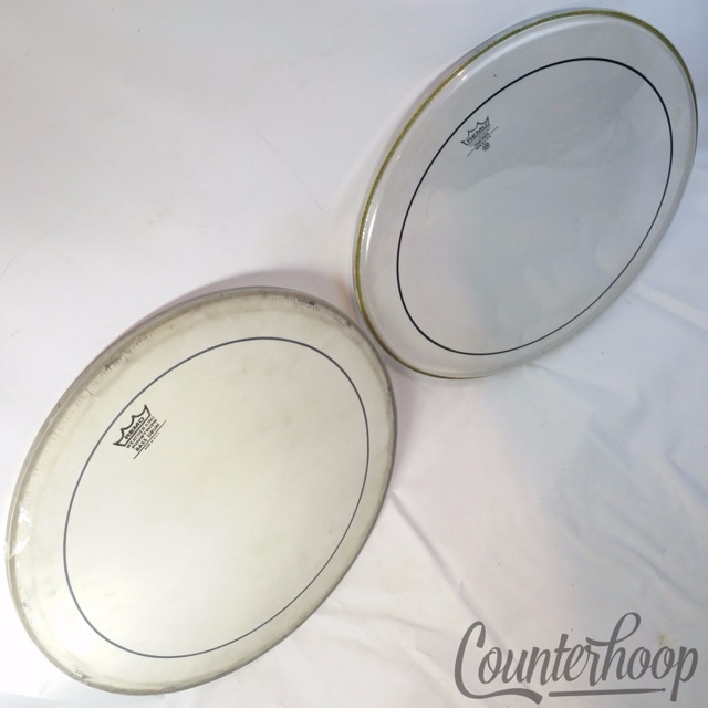 Remo 2x 18" Bass Drum Heads White Coated+Clear Pinstripe Weatherking Floor Tom* — main photograph