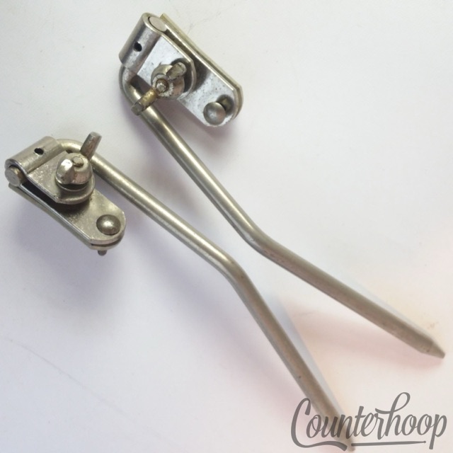 Ludwig 2x Folding Bass Drum Spurs+Mounts Nickel Gull-Wing Vintage 50 WFL USA* — main photograph