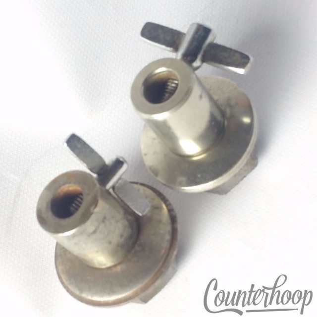 Gretsch Disappearing Spur Mounts Straight Bass Drum Leg Receivers 50s Nickel W&A — main photograph