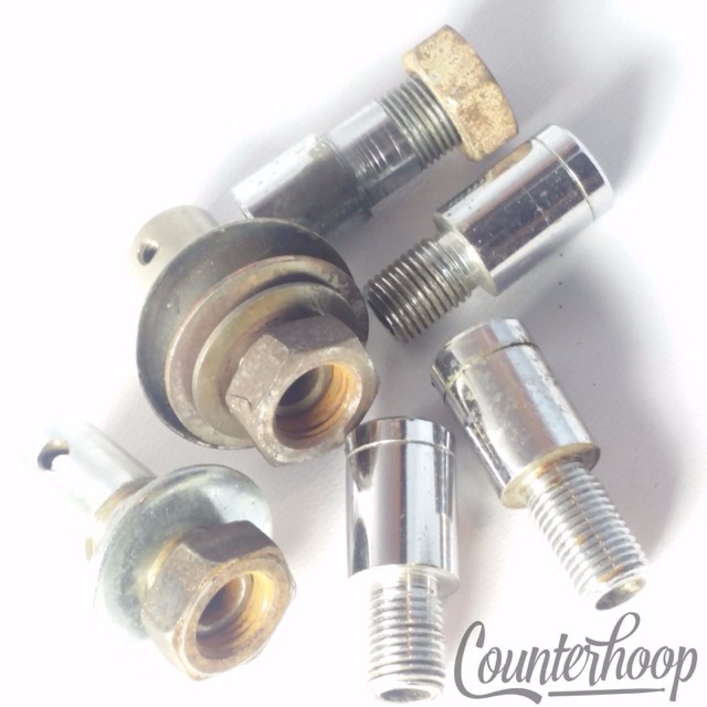 Walberg & Auge Bass Drum Disappearing Spur Mounts Receivers 5x Chrome+1x Nickel — main photograph