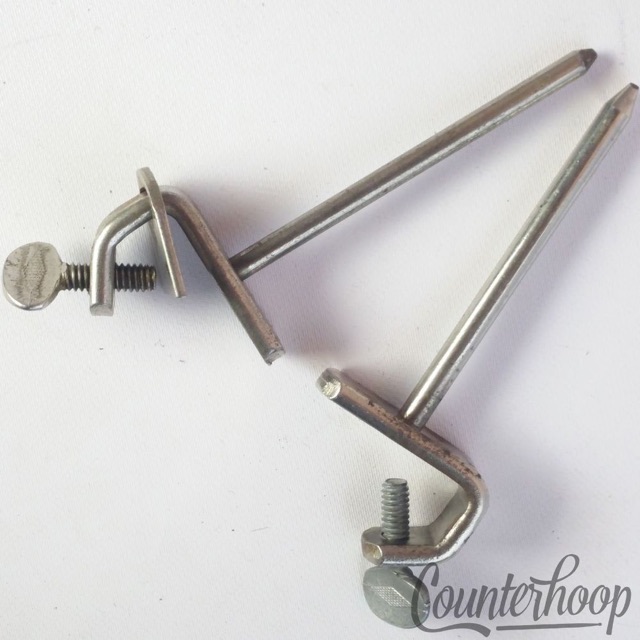 Ludwig Bass Drum Spurs Nickel Spikes Clamp-On Mounts Vintage 30s Legs 2x Set USA — main photograph