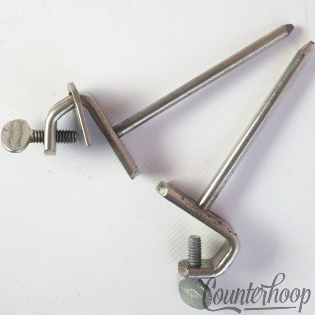 Ludwig Bass Drum Spurs Nickel Spikes Clamp-On Mounts Vintage 30s Legs 2x Set USA — main photograph