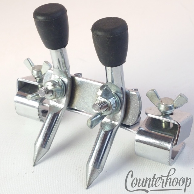 Pearl Bass Drum Spurs Clamp-On Hoop Mount Anchor Double-Spikes Rubber Feet Legs — main photograph