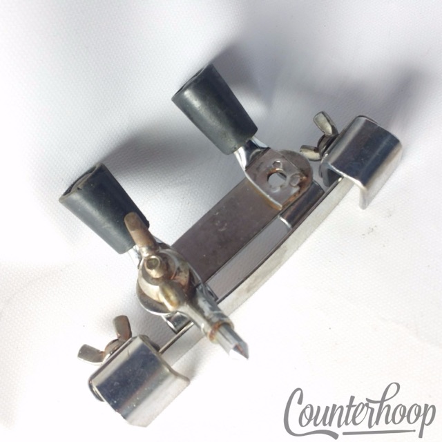 Ludwig Bass Drum Anchor Clamp-On Mount Double-Spurs Spikes Rubber Chrome 60s USA — main photograph
