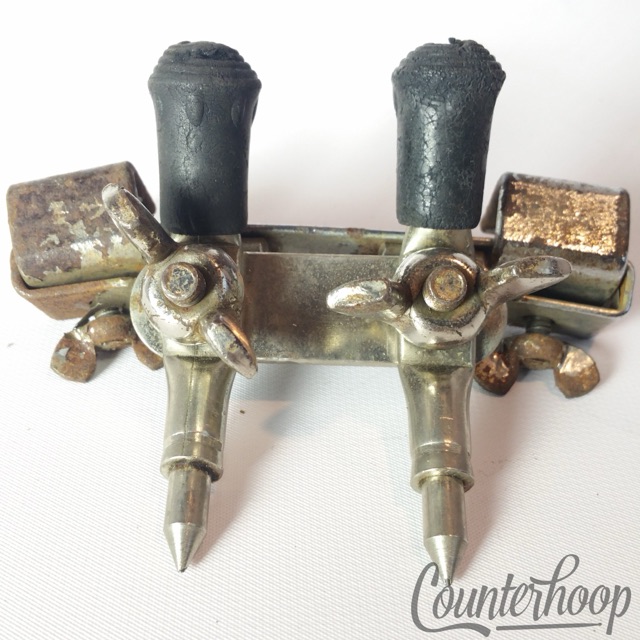Ludwig Bass Drum Anchor Clamp-On Mount Double-Spurs Spikes Rubber Nickel 50s USA — main photograph
