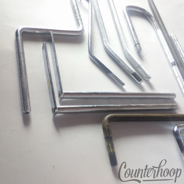 Cowbell / Auxiliary Percussion Rods L-Arms 3/8" Chrome Cymbal Mounts Parts Lot* — main photograph
