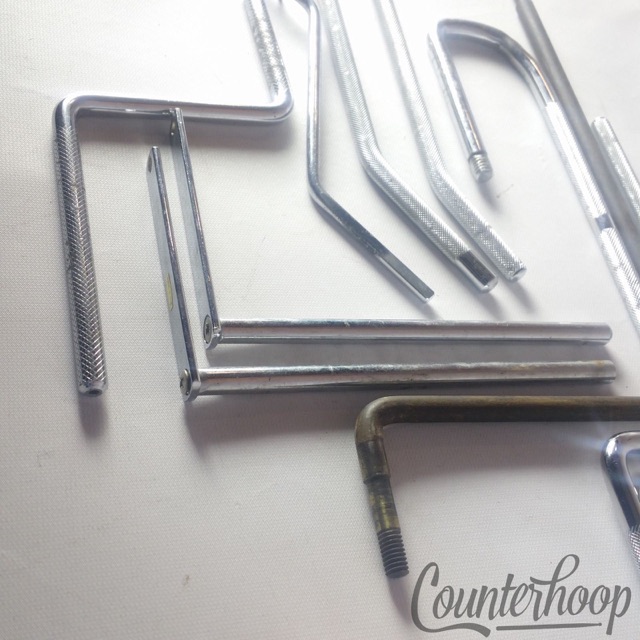 Cowbell / Auxiliary Percussion Rods L-Arms 3/8" Chrome Cymbal Mounts Parts Lot* — main photograph