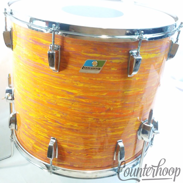 Ludwig 18x16"Mod Orange Floor Tom Drum Vintage 70s Blue/Olive 3Ply Mhg/Maple USA — main photograph