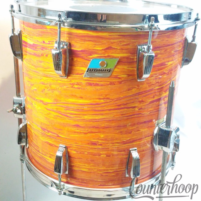Ludwig 14x14"Mod Orange Floor Tom Drum Vintage 70s Blue/Olive 3Ply Mhg/Maple USA — main photograph