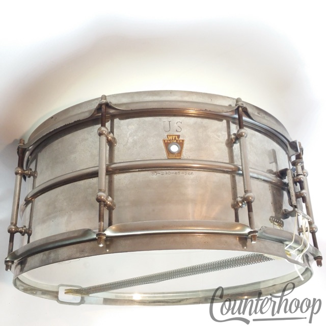 Ludwig WFL 15x6.5"Brass Snare Drum Pre-Supraphonic Nickel Beaded Shell US 48-52 — main photograph