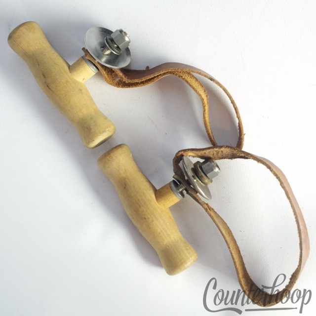 Ludwig Marching Band Cymbal Wood Handles+Felt+Leather Straps USA Vintage 50s-60s — main photograph