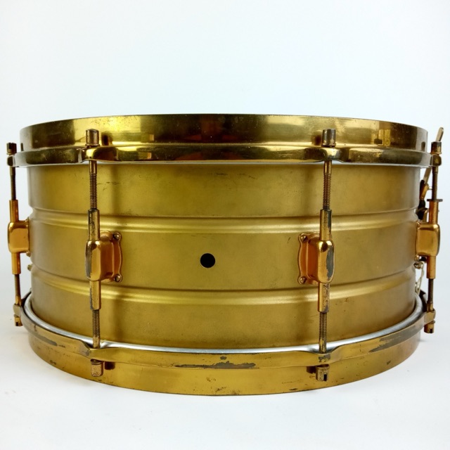 Leedy 6x14" Colonial Gold Snare Drum+Speedway Throw Nobby Full Dress Vintage 20s — main photograph