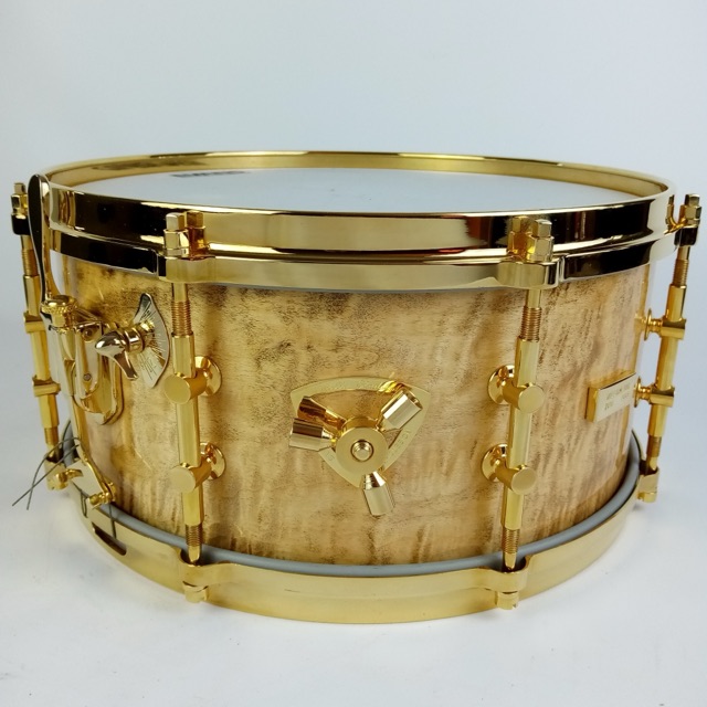 Lang Gladstone #001 Solid 1Ply Flame Maple Snare Drum 6.5x14"24k Gold Plated*NOS — main photograph