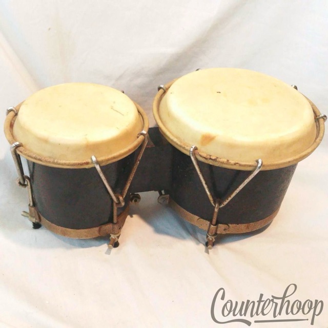 Bongo Drums 5", 6.5" Stave Shells Vintage 50s Black Lacquer Nickel Pig-Skins* — main photograph