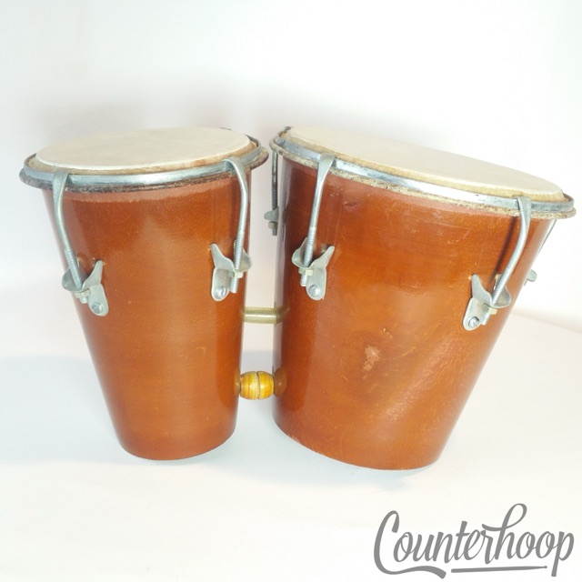 Bongo Drums Vintage Hand Latin Percussion +Original Skins+Hoops+Tensioners 70s* — main photograph