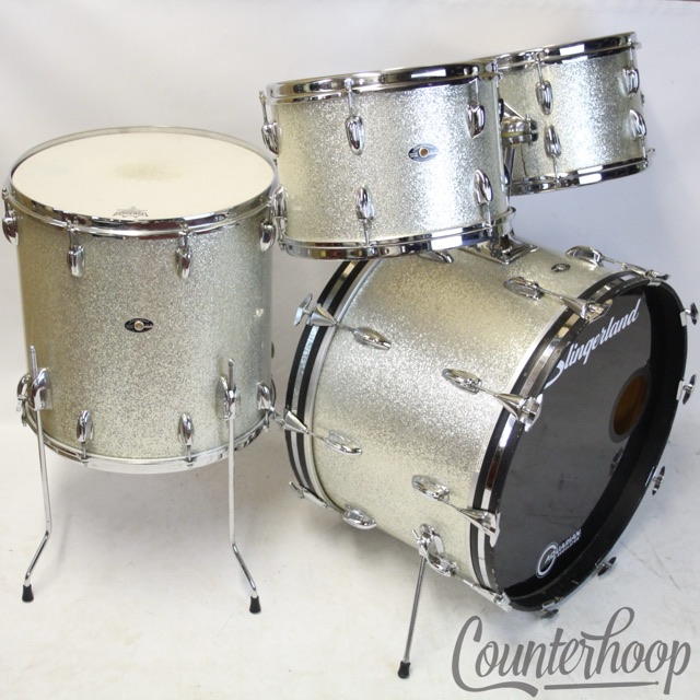 Slingerland 20,12,13,16 Drum Set Silver Sparkle Vintage 70s 3Ply Bass/Toms/Floor — main photograph