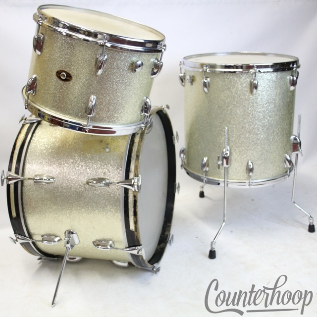 Slingerland 20x14,13,16 Drum Set Silver Sparkle Vintage 60s 3Ply Bass/Tom/Floor — main photograph