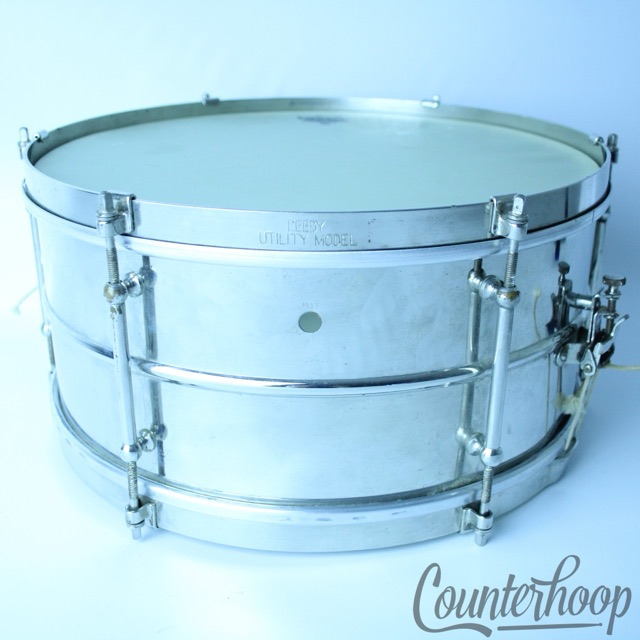 Leedy 14x6.5"Utility Snare Drum Nickel Brass Indiana Single Bead Vintage 20s OG — main photograph