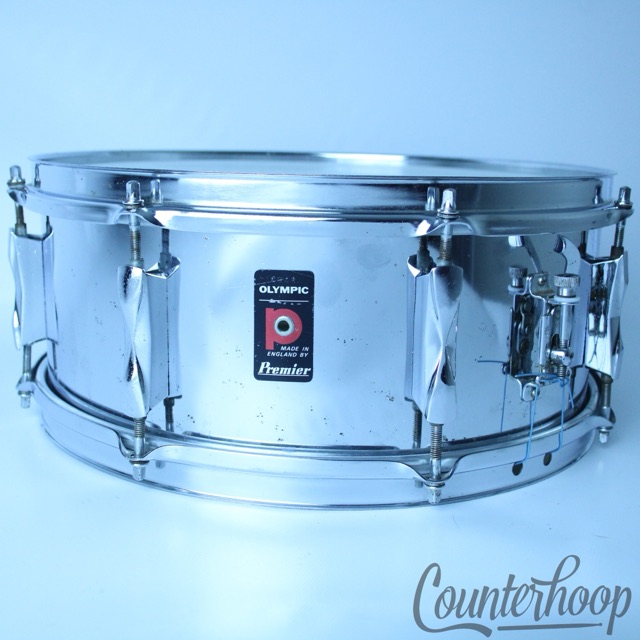 Premier Olympic 14"x5.5" Chrome Steel Snare Drum Vintage 70s England UK 8-Lug* — main photograph