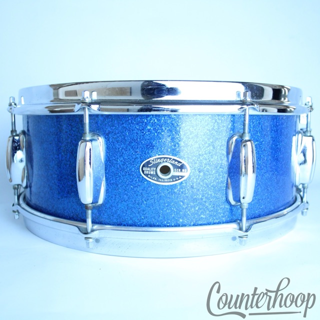 Slingerland Hollywood Ace 14x5.5"Snare Drum Blue Sparkle Vintage 70s 5Ply Maple — main photograph