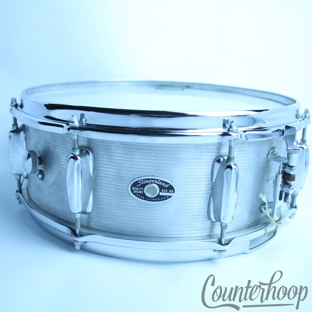 Slingerland 14x5"Ribbed Aluminum Snare Drum 8-Lug Niles,IL USA Vintage70s No.140 — main photograph