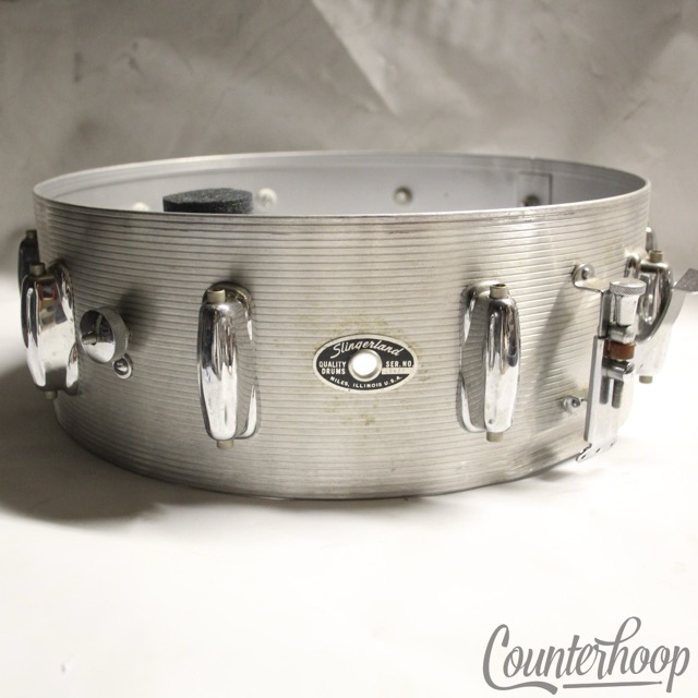 Slingerland 14x5"Ribbed Aluminum Snare Drum 10Lug Niles,IL USA Vintage70s No.140 — main photograph