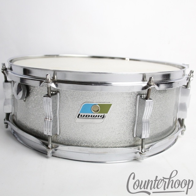 Ludwig 14x5" Jazz Festival Snare Drum Silver Sparkle Blue/Olive Vintage 80s 6Ply — main photograph
