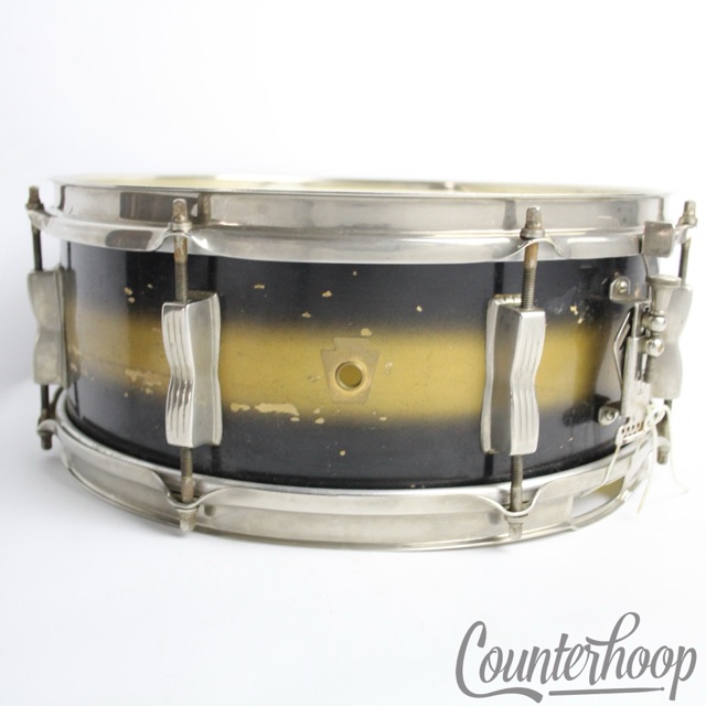 Ludwig WFL 14x5"Jazz Festival Snare Drum Black/Gold Duco Brass Rims Vintage 50s — main photograph