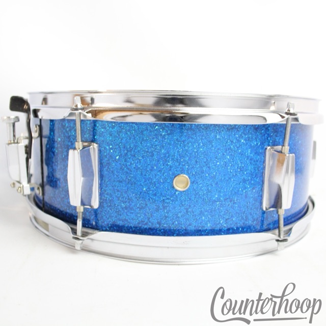 Pearl 14x5.5"Snare Drum Blue Sparkle 6ply Mahogany Shell Vintage 60s Made Japan — main photograph