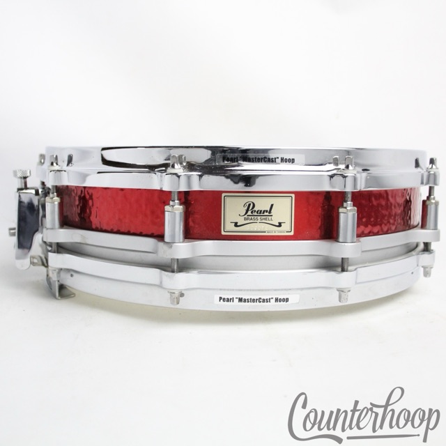 Pearl Red Brass 14x3.5"Hand Hammered Free Floating Piccolo Snare Drum 21st Anniv — main photograph