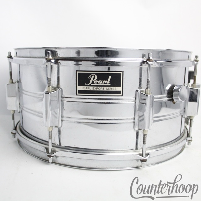 Pearl Export 14x6.5"Snare Drum Steel 8-Lug Chrome Vintage 80s Chrome Complete* — main photograph
