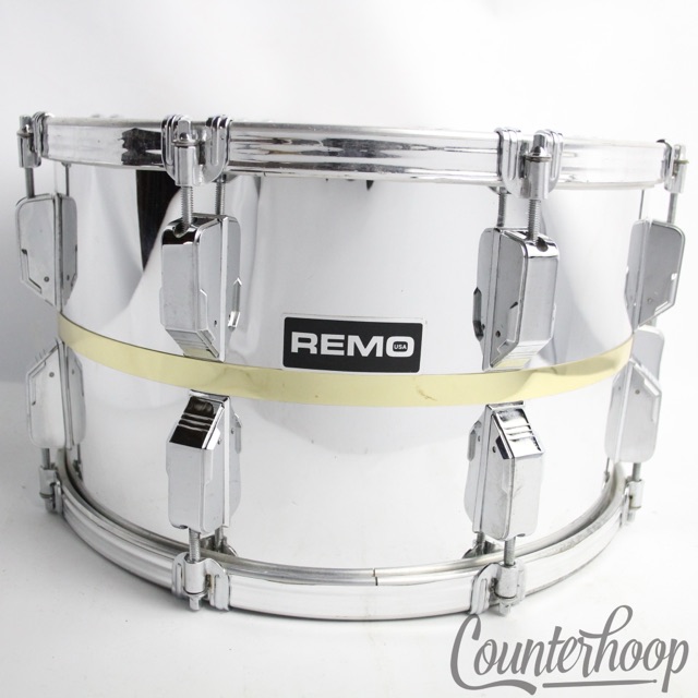 Remo 14x8"Quadura Snare Drum Quick Release Lugs+Acousticon Hoops Chrome Wrap 80s — main photograph