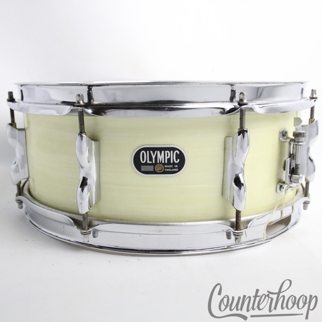 Premier Olympic 14x5.5"White Silk Snare Drum 8Lug Vintage 60s 3Ply Birch Chrome — main photograph