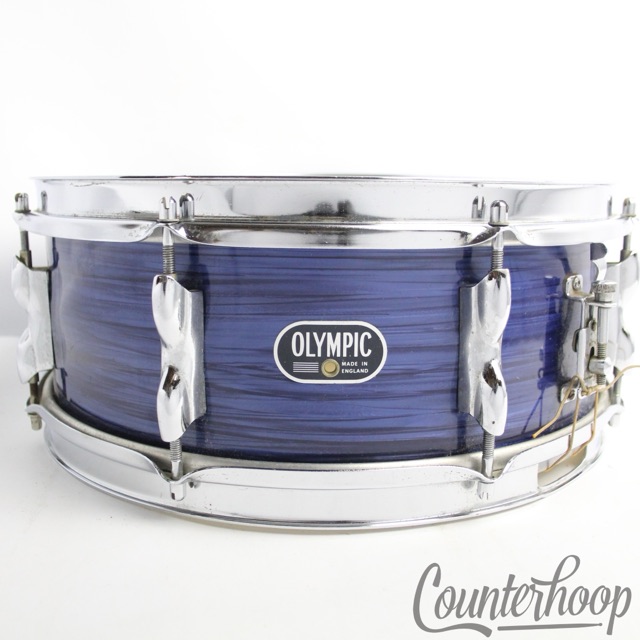 Premier Olympic 14x5.5" Blue Silk Snare Drum 8Lug Vintage 60s 3Ply Birch Chrome — main photograph