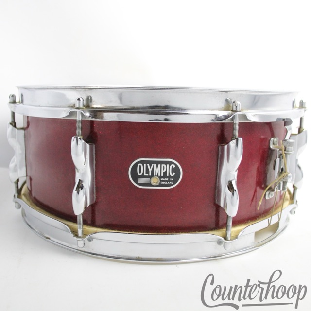 Premier Olympic 14x5.5"Red Sparkle Snare Drum 8Lug Vintage 60s 3Ply Birch Chrome — main photograph