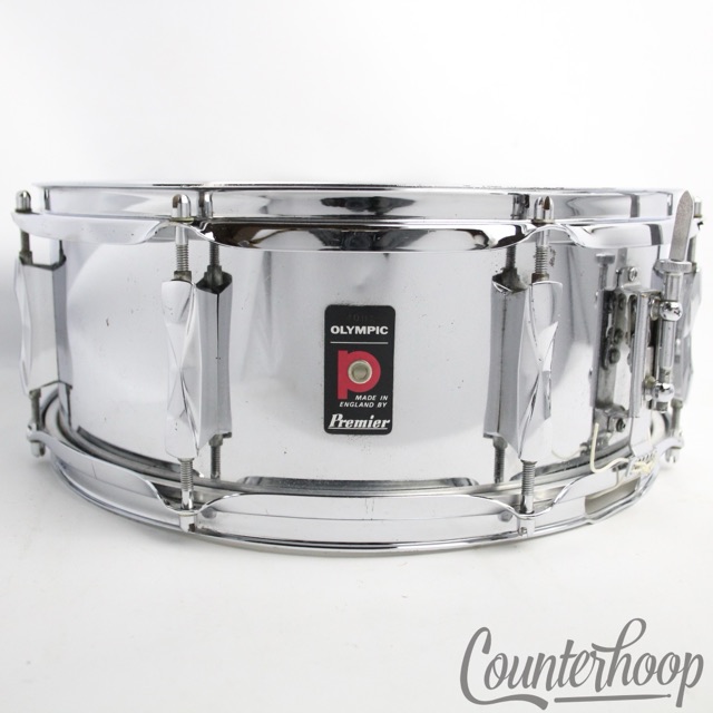 Premier 14x5"Olympic Snare Drum Chrome Steel COS Shell Vintage 70s 8-Lug England — main photograph