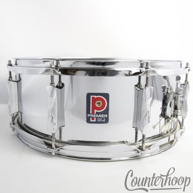 Premier 14x5"Snare Drum Chrome Steel Model 1005 8Lug England Everplay Vintage70s — main photograph